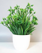 Mini artificial potted plant, clover foliage in a matte white pot