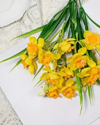 Orange and yellow colorway, close detail of the flowers.