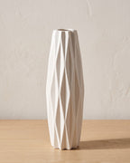 Faceted origami vase, 8.3 in, empty on a pale oak table