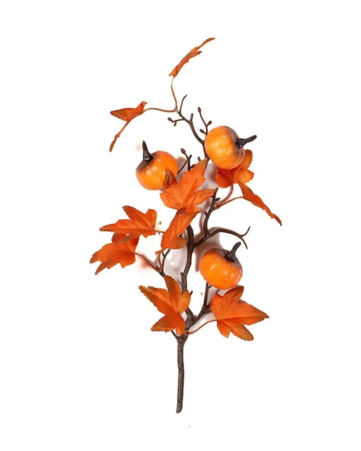 Artificial pumpkin branch with small pumpkins and maple leaves
