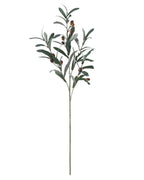 A single artificial olive branch with olives on a white background