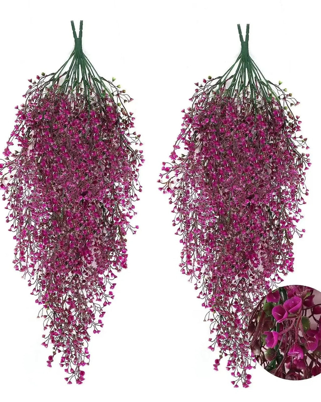 Two magenta artificial wisteria sprays with the trailing blooms shown close up; each order is one spray