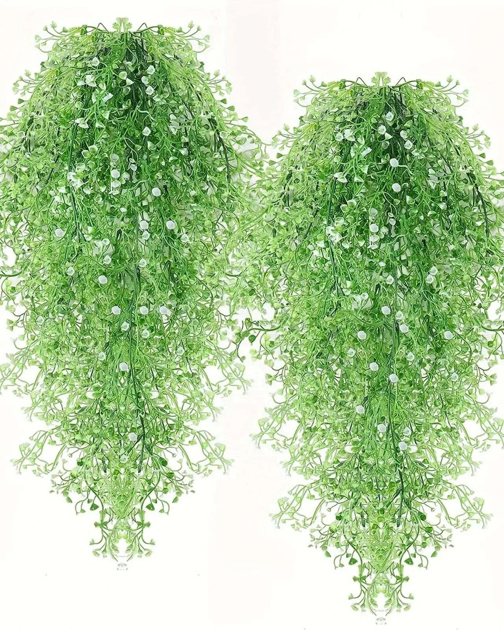 Two green artificial wisteria sprays hung side by side on a plain background; each order is one spray