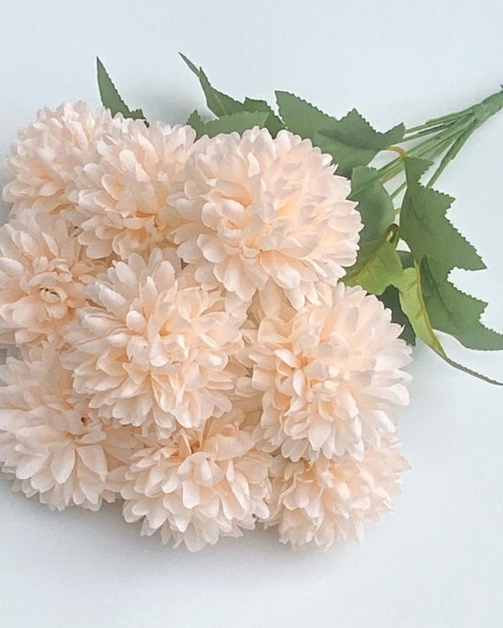 Champagne artificial pompom chrysanthemums, one bunch