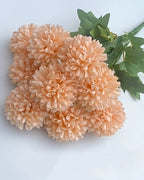 Peach artificial pompom chrysanthemums, one bunch