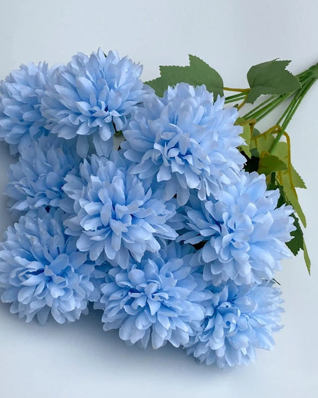 Light Blue artificial pompom chrysanthemums, one bunch