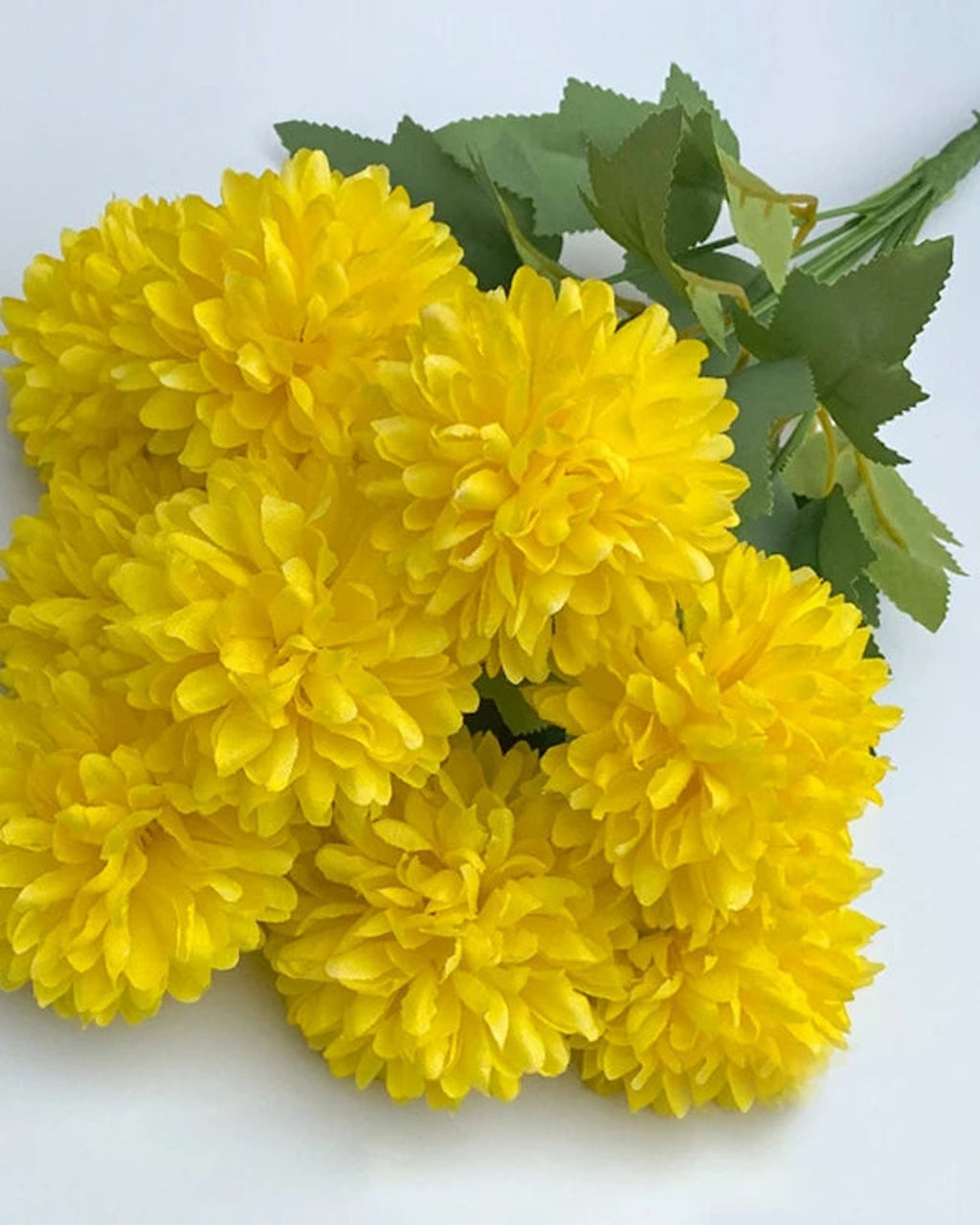 Lemon Yellow artificial pompom chrysanthemums, one bunch