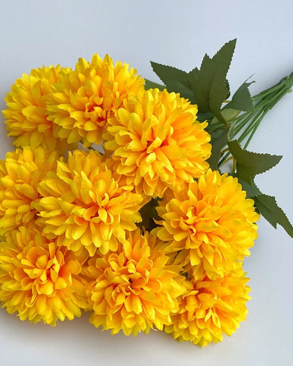 Golden Yellow artificial pompom chrysanthemums, one bunch
