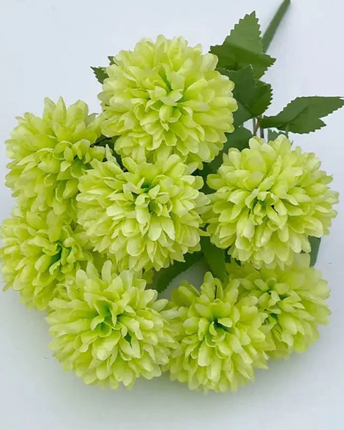 Lime Green artificial pompom chrysanthemums, one bunch
