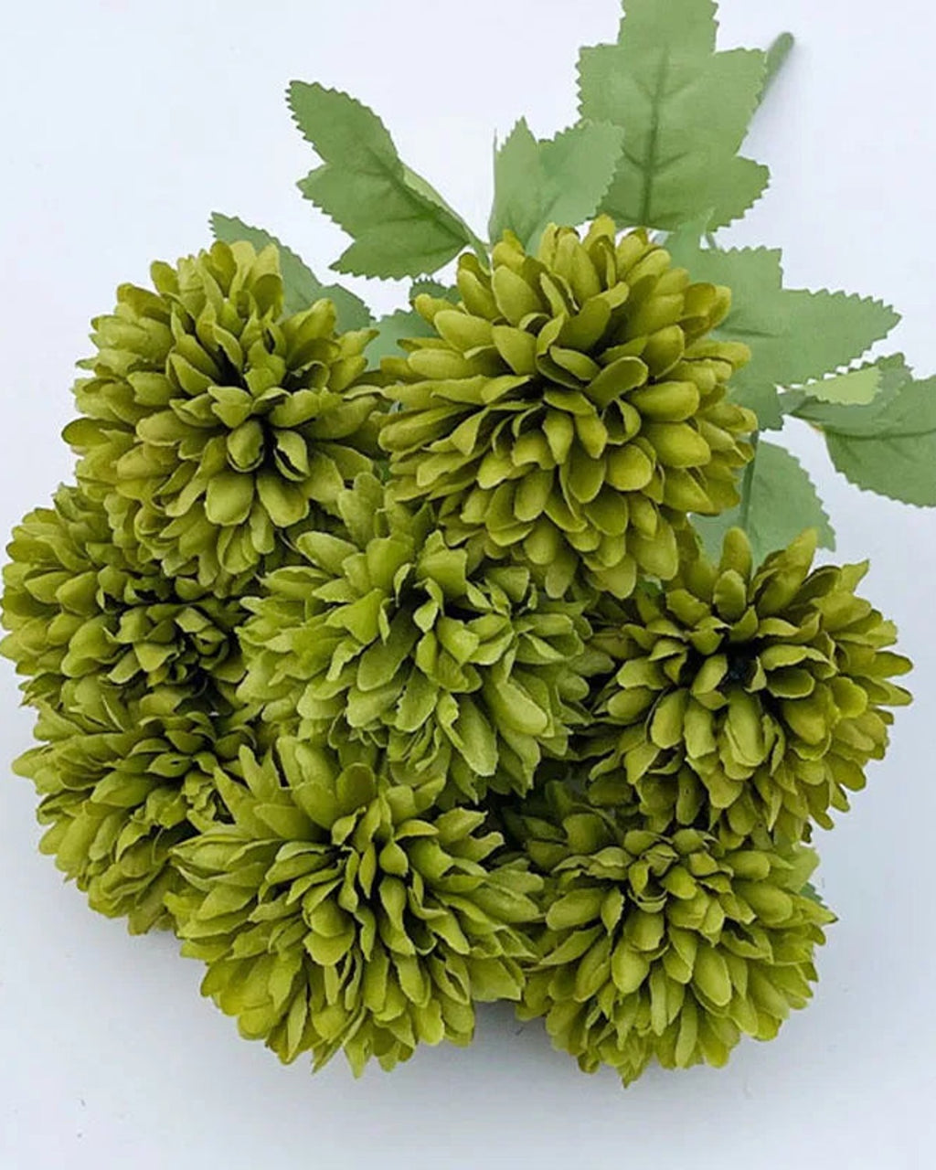 Olive Green artificial pompom chrysanthemums, one bunch