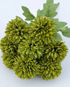 Olive Green artificial pompom chrysanthemums, one bunch