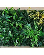 Artificial green wall panels butted together on a wall, showing how the seams disappear; each order is one panel