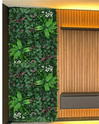 Artificial green wall panels beside a wooden door, lit from above; each order is one panel