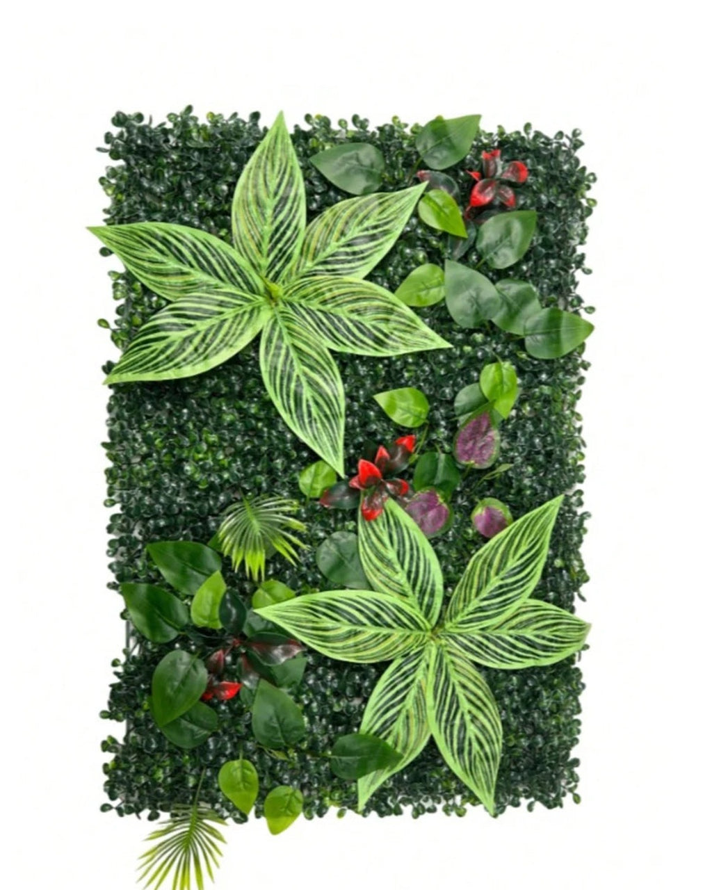 The variegated leaf and red berry style of artificial green wall panel, shown as one panel