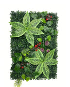 The variegated leaf and red berry style of artificial green wall panel, shown as one panel