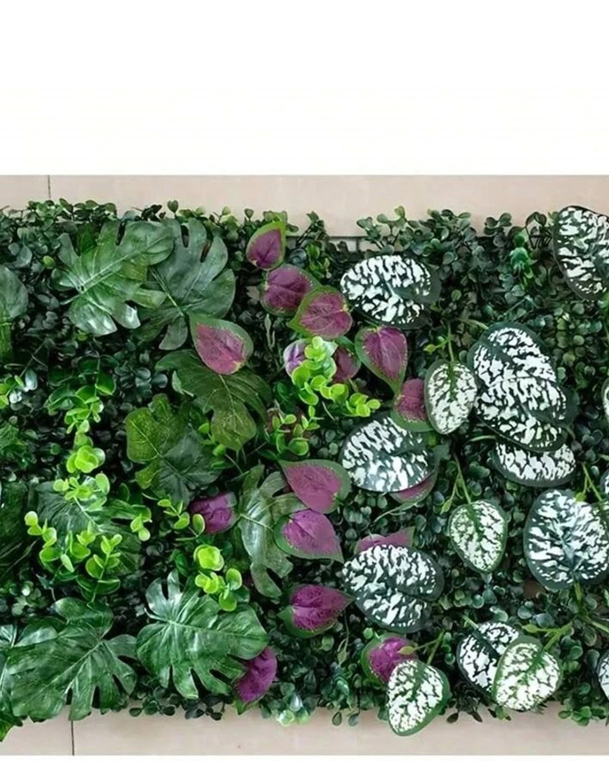 The purple and white spotted leaf style of artificial green wall panel; each order is one panel