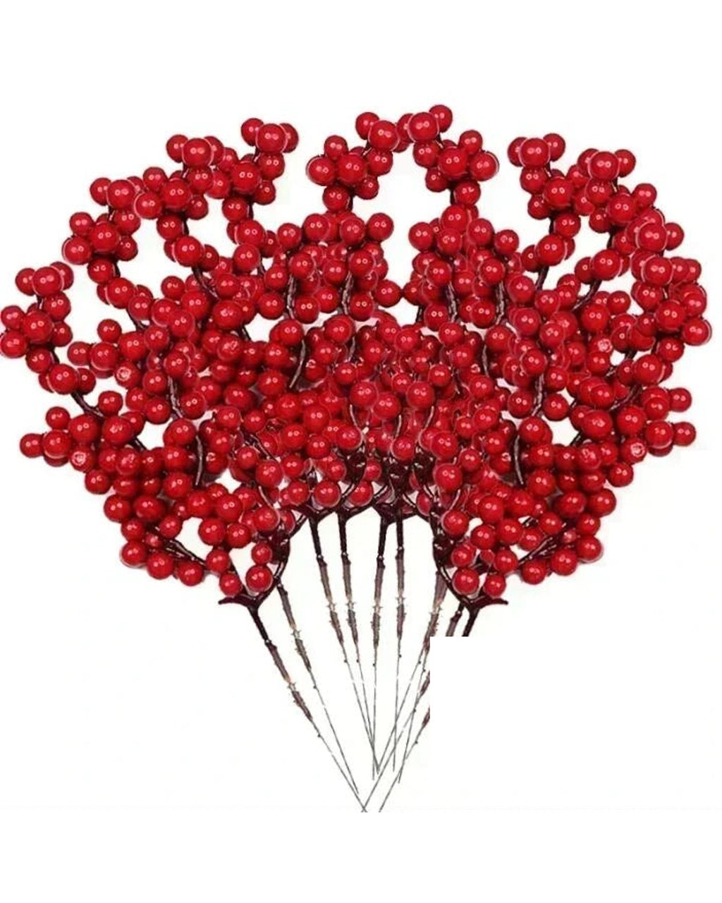 Ten artificial berry branches gathered in a bunch