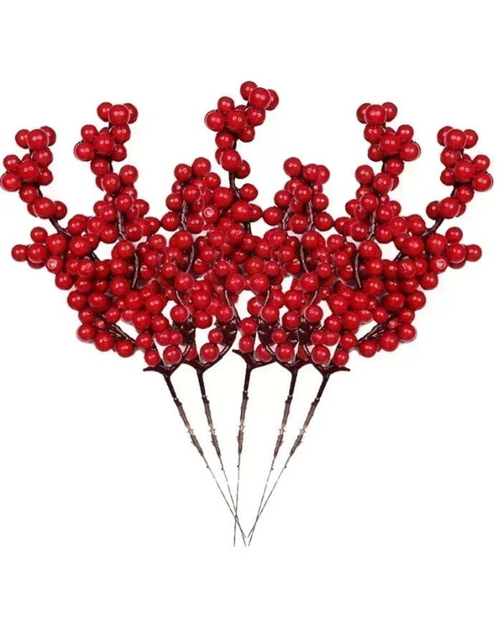 Five artificial berry branches gathered in a bunch