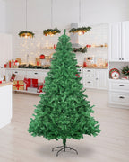 The spruce tree, undecorated, on its folding metal stand in a bright white kitchen