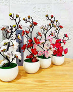 The four blossom colors standing side by side on a wooden surface