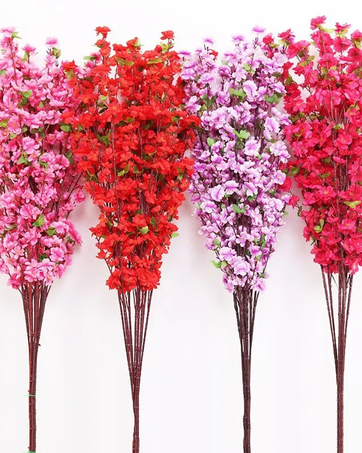 Four of the colors side by side: pink, red, purple and rose pink. One branch per order.