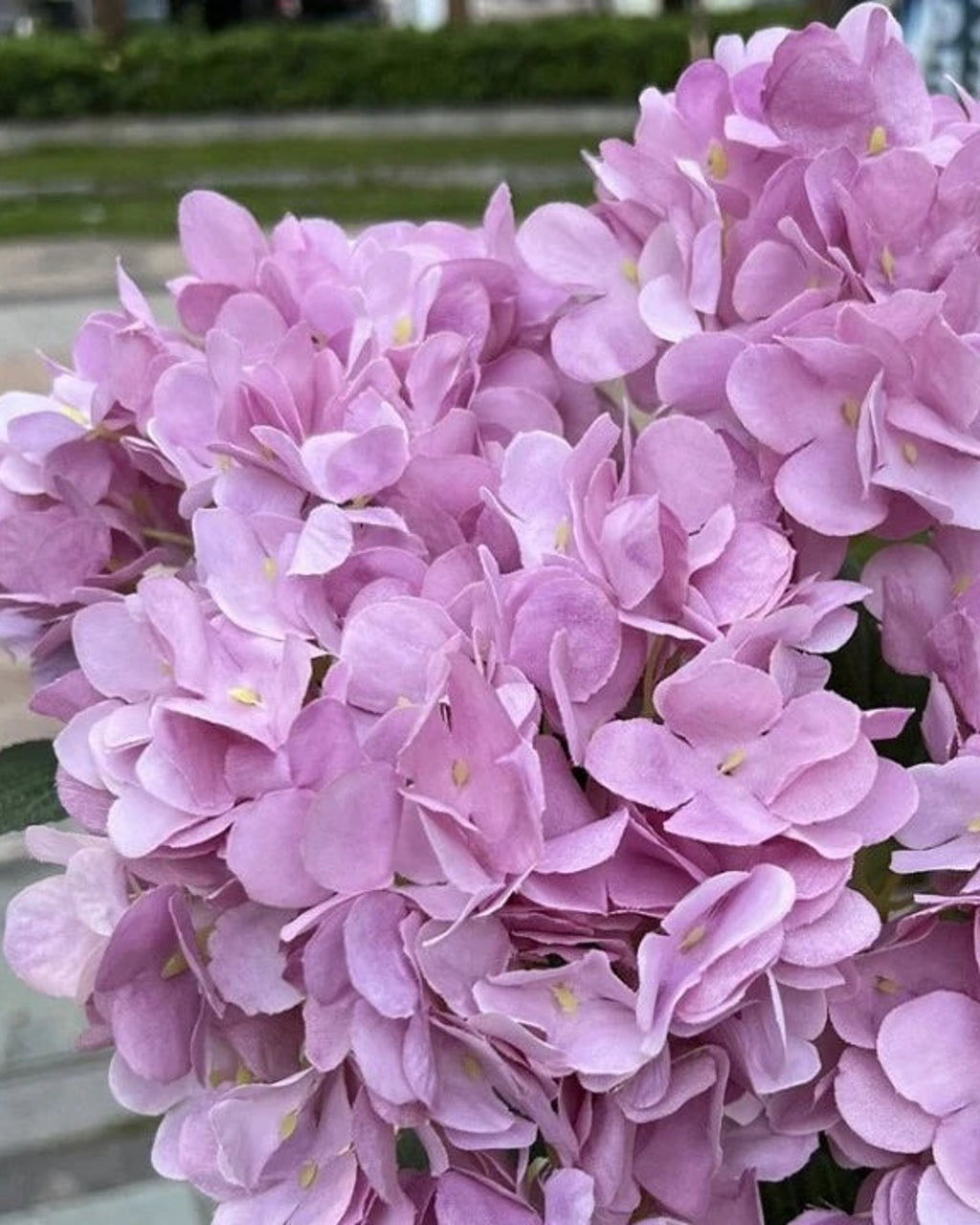 Light Purple artificial hydrangea flowers, five domed heads on one bunch