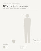 Size guide: stone effect plant pot, size L at 8.7 x 8.2 in across the top and top to base, beside a 5 ft 9 in figure