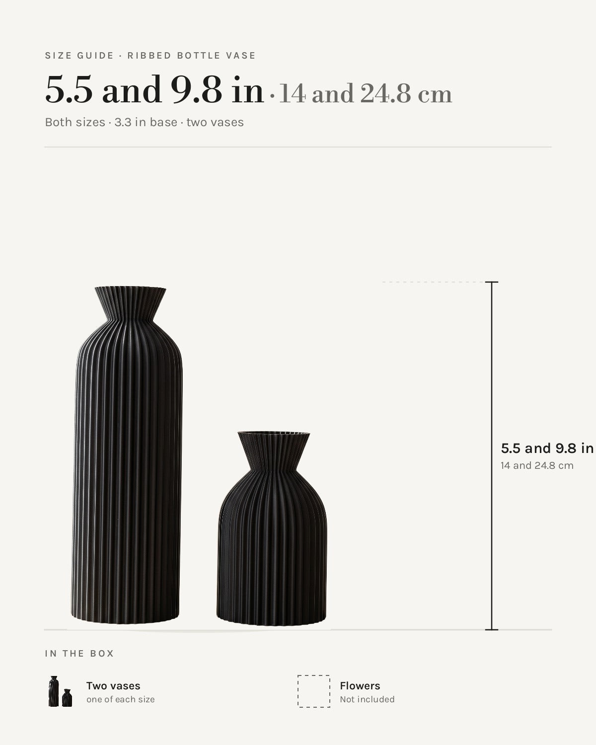 Size guide: Ribbed bottle vase, both sizes, 5.5 and 9.8 in