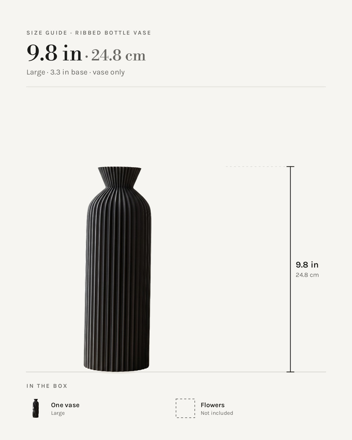 Size guide: Ribbed bottle vase, large at 9.8 in