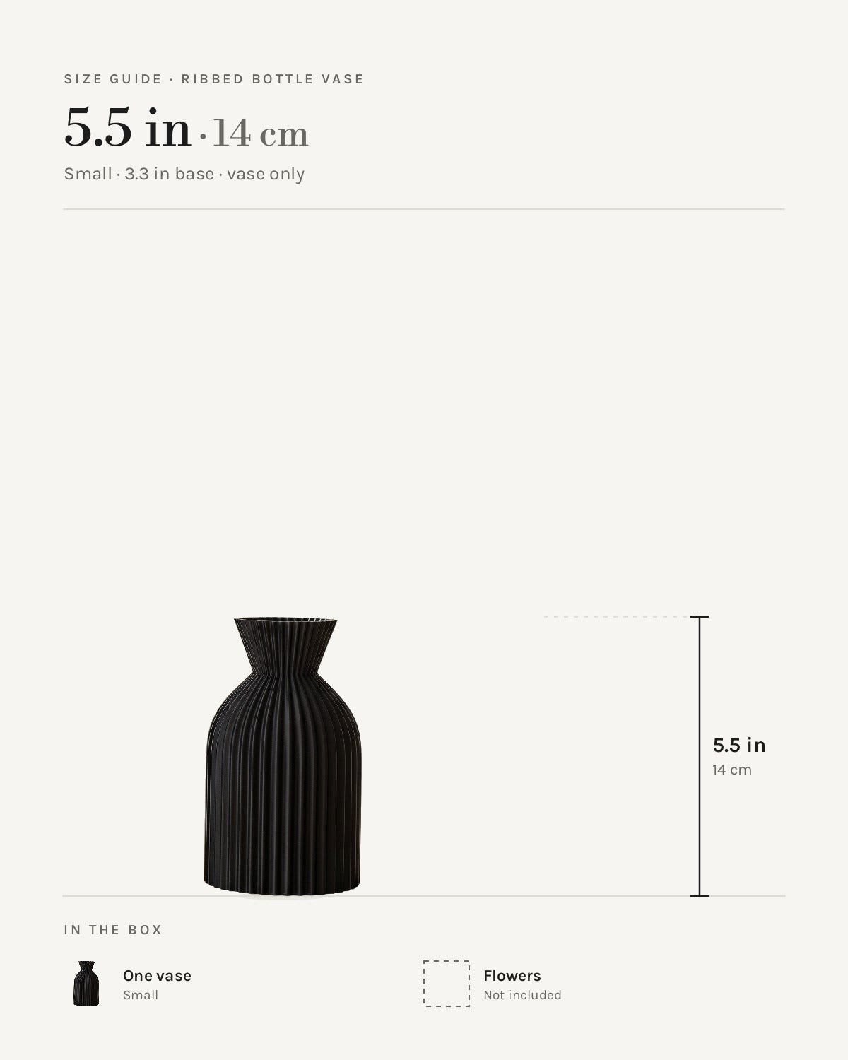 Size guide: Ribbed bottle vase, small at 5.5 in