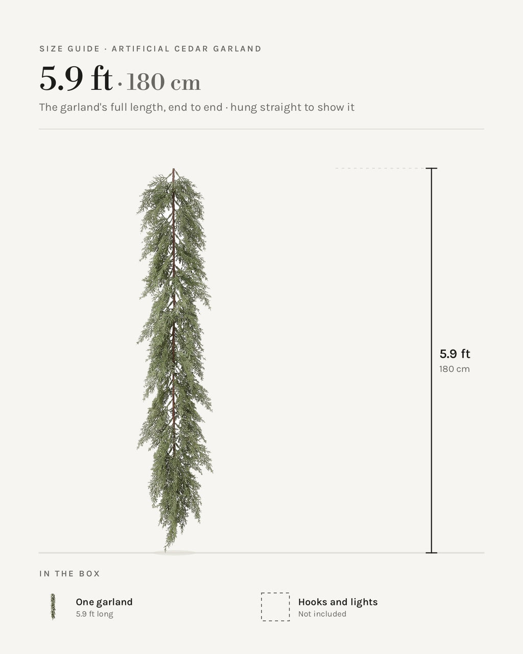 Size guide: artificial cedar garland, 5.9 ft long