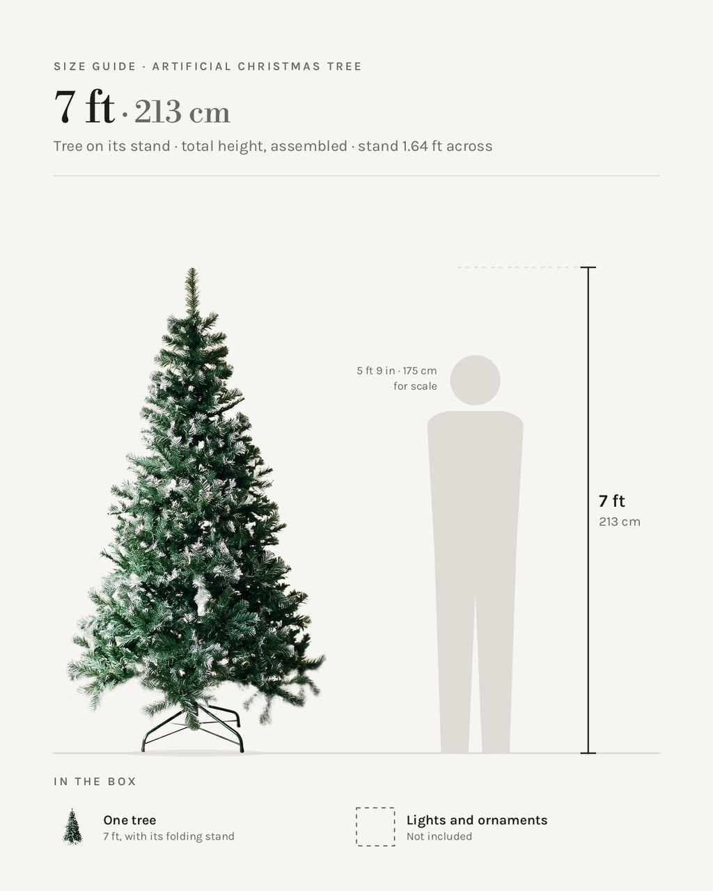 Size guide: artificial Christmas tree, green with frosted tips, at 7 ft