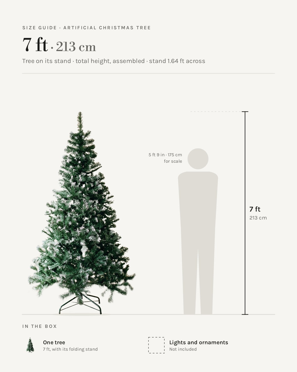 Size guide: artificial Christmas tree, green with frosted tips, at 7 ft