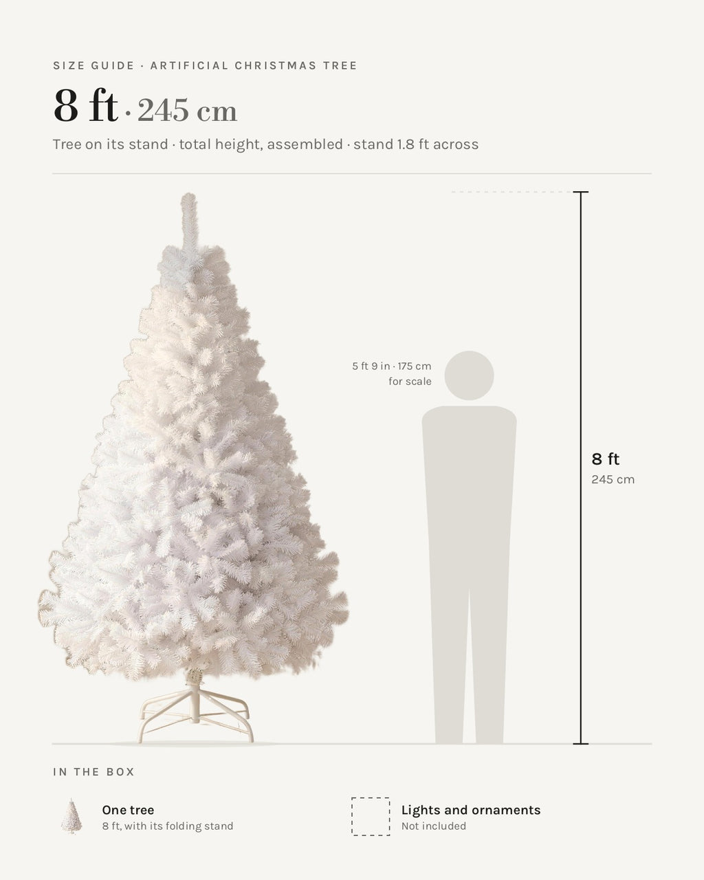 Size guide: white artificial Christmas tree at 8 ft