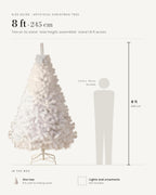 Size guide: white artificial Christmas tree at 8 ft